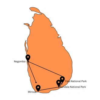 tourhub | Ceylon Travel Dream | 07 Day Blue Whales and Wildlife Safari | Tour Map