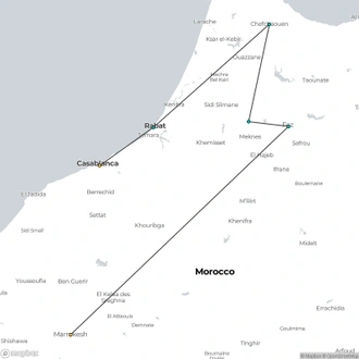 tourhub | Morocco Premium Tours | Moroccan Highlights: A 4-Day Journey from Casablanca to Marrakech | Tour Map