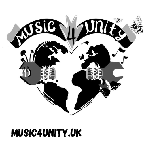 Music4unity logo (spanner through earth heart)