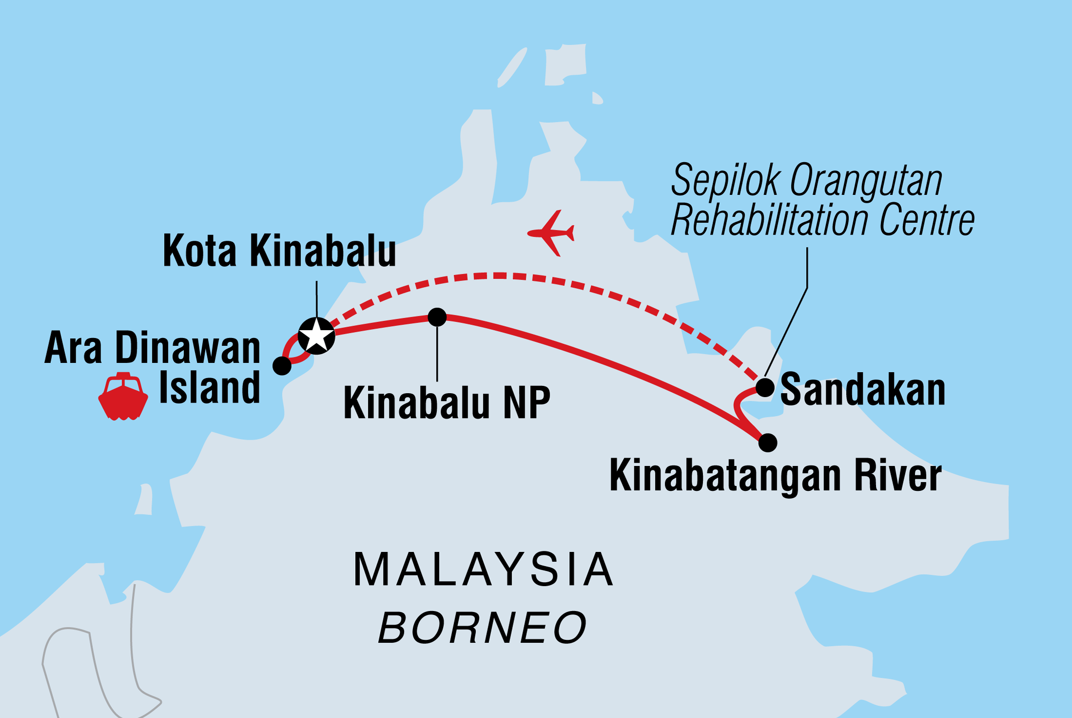 tourhub | Intrepid Travel | Borneo Family Holiday Comfort | Tour Map