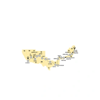 tourhub | Costsaver | Road Trip USA - Coast to Coast (Los Angeles to New York) | Tour Map