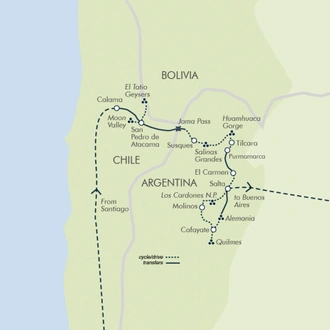 tourhub | Exodus Adventure Travels | Cycle Chile & Argentina: Atacama to Salta | Tour Map
