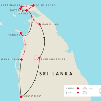 tourhub | SpiceRoads Cycling | North Sri Lanka by Road Bike | Tour Map