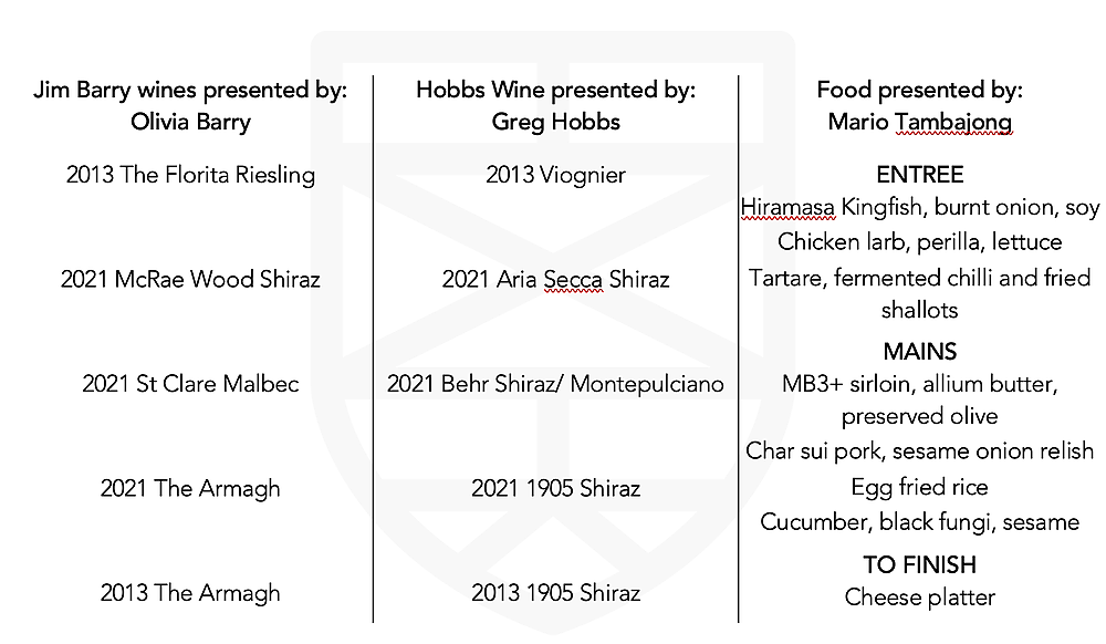 The food and wine lineup