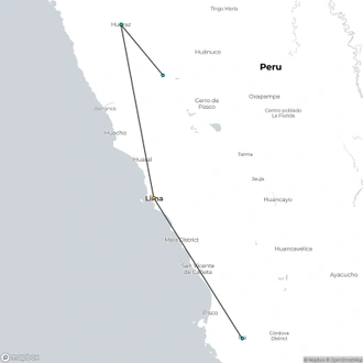 tourhub | Unu Raymi Tour Operator & Lodges | Lima, Ica, Huacachina & Huayhuash | Tour Map