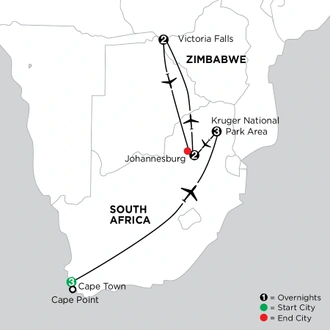 tourhub | Globus | Independent South Africa & Victoria Falls | Tour Map