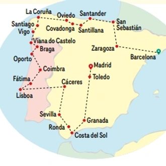 tourhub | VPT TOURS | 16 Days North Spain, Lusitania & Andalusia (Sundays) | Tour Map