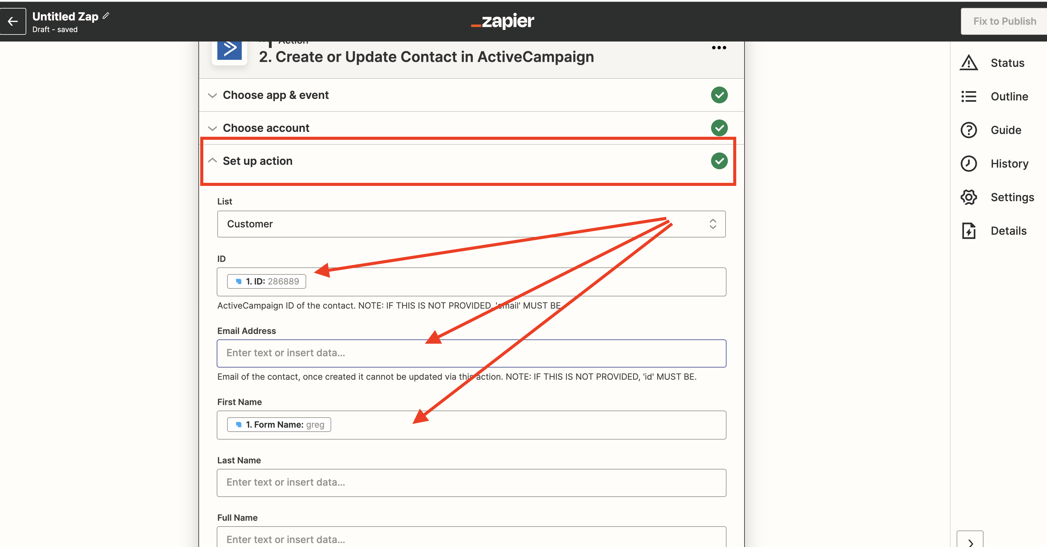 map fields in Zapier