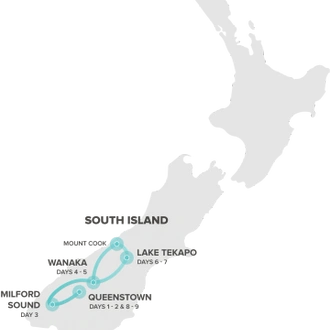 tourhub | Intro Travel | NZ Adventure South | Tour Map