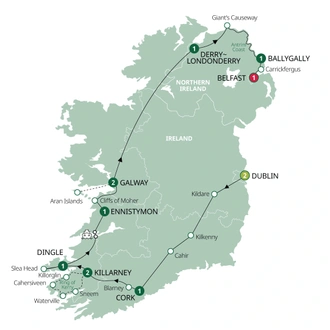 tourhub | Brendan Vacations | Country Roads of Ireland - End Belfast, Classic Group, Summer | Tour Map