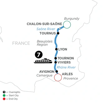 tourhub | Avalon Waterways | Burgundy & Provence (Southbound) (Poetry II) | Tour Map