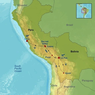 tourhub | Indus Travels | Essential Peru And Bolivia | Tour Map