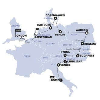 tourhub | Contiki | London to Rome Vistas | Start London | Winter | 2024-2025 | Tour Map