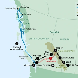 tourhub | APT | Passage Through the Rockies and Alaska Cruise | Tour Map