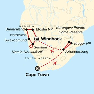 tourhub | G Adventures | Cape Town, Kruger & Namibia | Tour Map