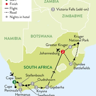 tourhub | Travelsphere | Ultimate South Africa Whale-Watching Special Departure with Victoria falls Add-on | Tour Map
