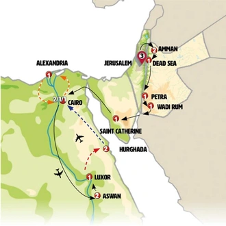 tourhub | Europamundo | Jerusalem, Jordan and Eternal Egypt with Hurghada | Tour Map