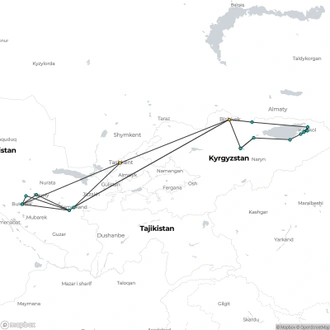 tourhub | Crooked Compass | Uzbekistan to Kyrgyzstan – Architecture &#038; Culture | Tour Map