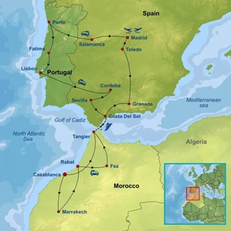 tourhub | Indus Travels | Wonders of Portugal Spain and Morocco | Tour Map