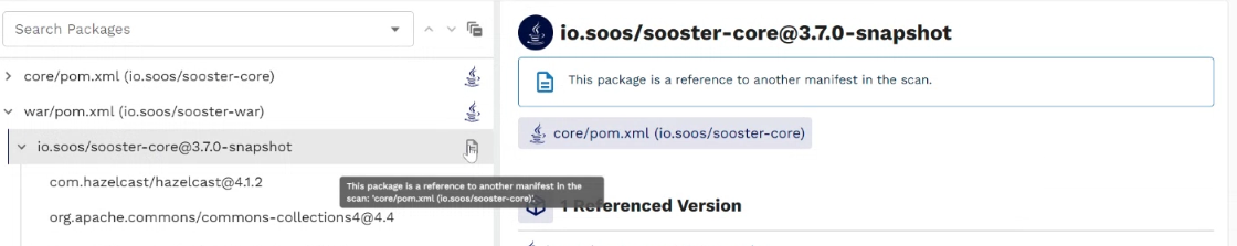Cross manifest reference notification in SOOS dependency tree view