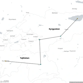 tourhub | Oasis Overland | Bishkek To Dushanbe (14 Days) Pamir Explorer (Cabd18) | Tour Map