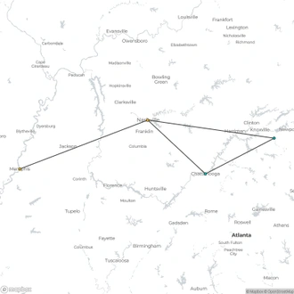 tourhub | Travelling Time | Totally Tennessee | Tour Map