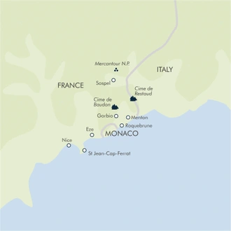 tourhub | Exodus Adventure Travels | Walks & Gardens of the French Riviera | Tour Map