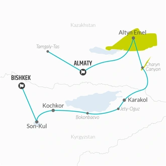 tourhub | Bamba Travel | Kazakhstan to Kyrgyzstan Adventure 12D/11N | Tour Map