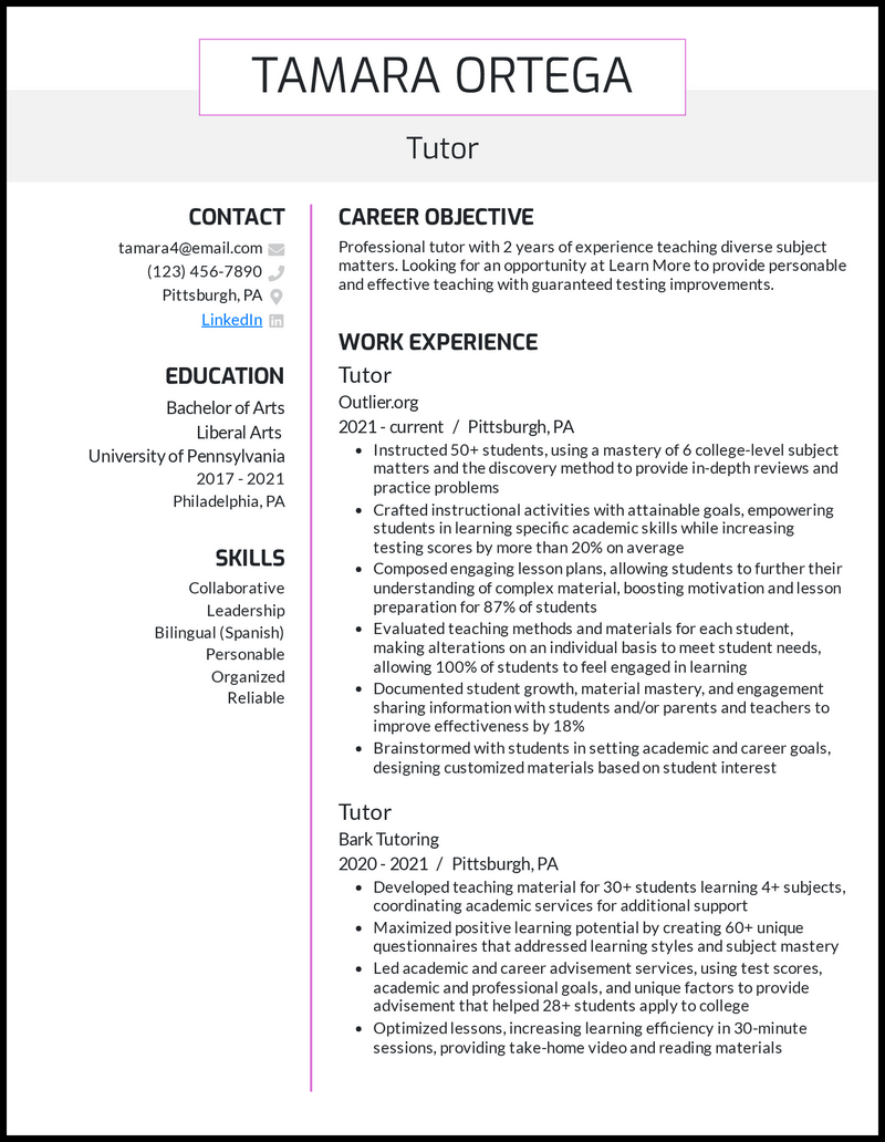 creative resume for teacher