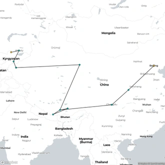 tourhub | Oasis Overland | Bishkek To Beijing (36 Days) Kyrgyzstan & China | Tour Map