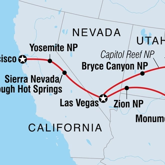 tourhub | Intrepid Travel | Utah, Nevada & California | Tour Map