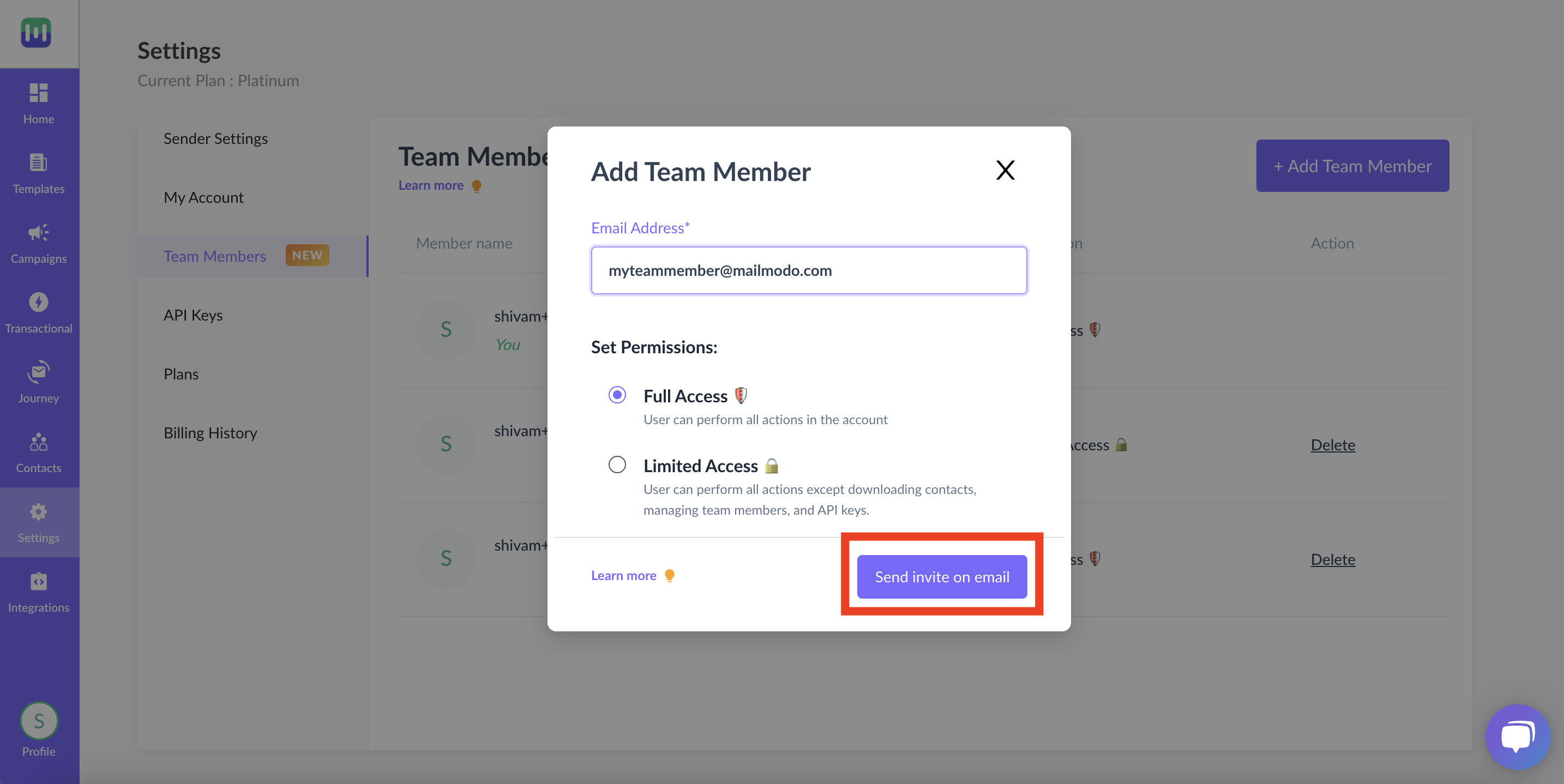 How to add or delete team members from your account?