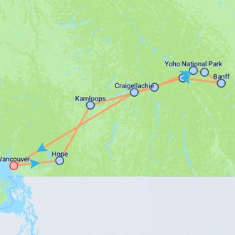 tourhub | On The Go Tours | Christmas Vancouver, Banff & Rockies - 5 days | Tour Map