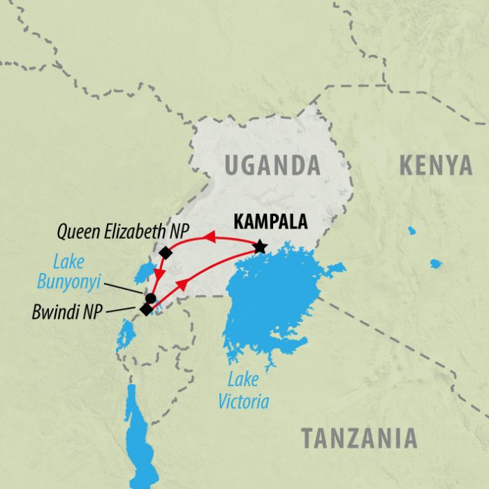 tourhub | On The Go Tours | Uganda & Gorilla Trek Express (Accommodated) - 6 days  | Tour Map