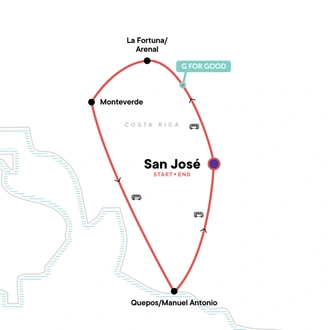 tourhub | G Adventures | Costa Rica Quest | Tour Map