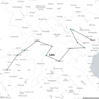 tourhub | All Points East | ‘Unexplored, The Far North’ | Thailand, Laos and Vietnam Tour | Tour Map