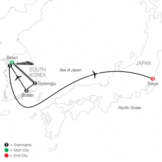 tourhub | Globus | Discover South Korea with Tokyo | Tour Map