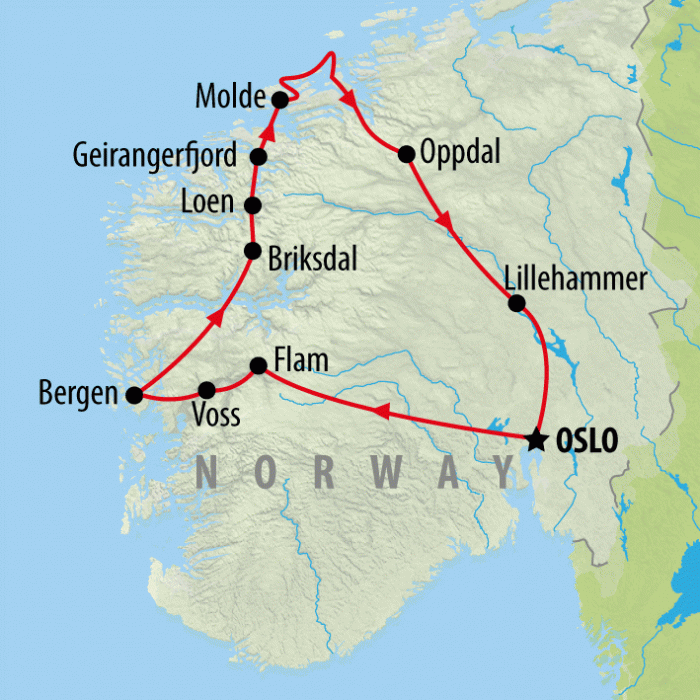 tourhub | On The Go Tours | Fjords, Charms & Traditions - 8 days | Tour Map