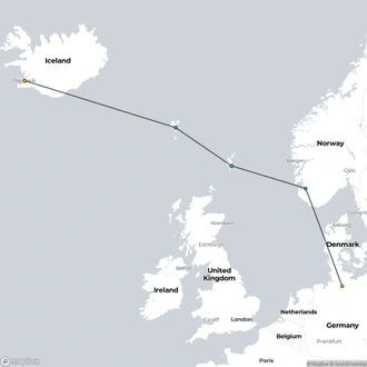 tourhub | HX Hurtigruten Expeditions | Voyage to Iceland — Windswept Isles of the North from Hamburg to Reykjavík | Tour Map