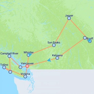 tourhub | On The Go Tours | Western Canada Encompassed - 16 days | Tour Map