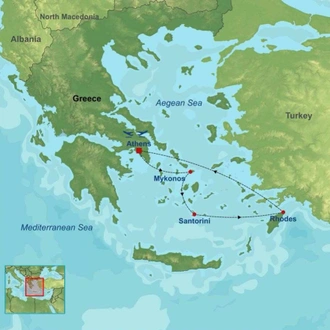 tourhub | Indus Travels | Wonders of Athens Mykonos Santorini and Rhodes | Tour Map