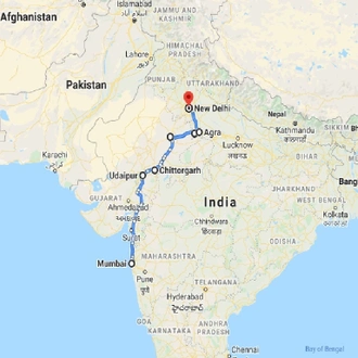 tourhub | GT India Tours | Golden Triangle Tour from Mumbai | Tour Map