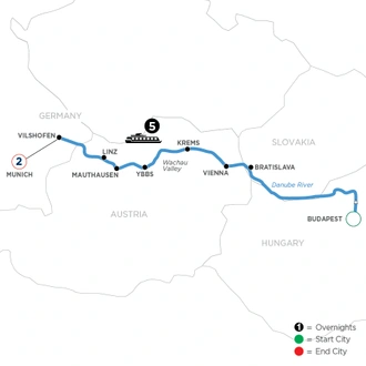 tourhub | Avalon Waterways | Danube Symphony with 2 Nights in Munich (Westbound) (Envision) | Tour Map