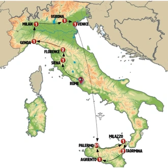 tourhub | Europamundo | Tutta Italia To Sicily by Plane And Aeolian Islands | Tour Map