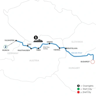 tourhub | Avalon Waterways | Danube Symphony with 2 Nights in Munich (Eastbound) (Expression) | Tour Map