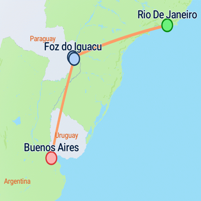 tourhub | On The Go Tours | Rio de Janeiro to Buenos Aires (Superior) - 9 days | Tour Map