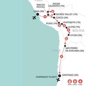 tourhub | Wendy Wu | Andes to Atacama Adventure  | Tour Map