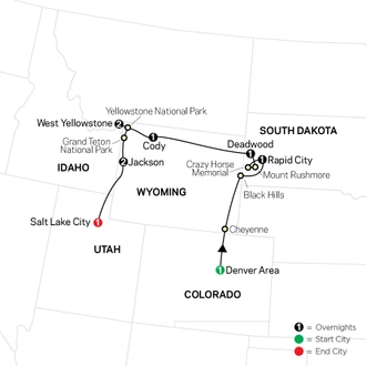 tourhub | Cosmos | America's Greatest Treasures with Denver Start | Tour Map