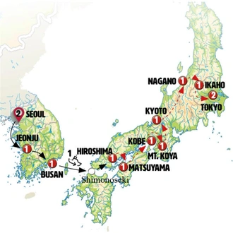 tourhub | Europamundo | Lights of Japan and Korea | Tour Map