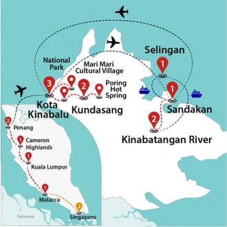tourhub | Travel Talk Tours | Ultimate Singapore & Borneo, Malaysia | Tour Map